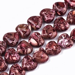 Natural Imperial Jasper Beads Strands, Heart, Dyed, Pale Violet Red, 9~10x10x5mm, Hole: 1.2mm, about 44~45pcs/strand, 15.55~15.94 inch(39.5~40.5cm)