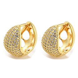 Brass Micro Pave Clear Cubic Zirconia Thick Hoop Earrings, Long-Lasting Plated, Cadmium Free & Lead Free, Real 18K Gold Plated, 18x19x12mm