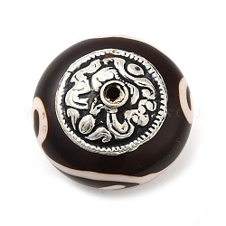 Handmade tibetischen Stil Perlen, mit Harz und Messing Zubehör, Rondell, Antik Silber Farbe, 26.5x20 mm, Bohrung: 2~2.5 mm