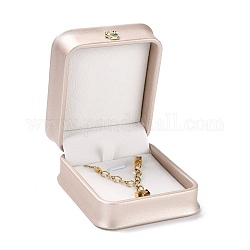 Boîte à bijoux en cuir pu, avec couronne en résine, pour pendentif boîte d'emballage, carrée, rose, 8.5x7.3x4 cm