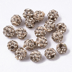Pave Disco Ball Beads, Polymer Clay Pave Rhinestone Beads, Round, Half Drilled, Light Colorado Topaz, PP15(2.1~2.2mm), 6 Rows Rhinestone, 4.5mm, Half Hole: 1.2mm