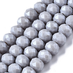 Abalorios de vidrio electroplate hebras, lustre de la perla chapado, facetados, rerondana plana, azul acero claro, 6x5mm, agujero: 1 mm, aproximamente 85~88 pcs / cadena, 16.1~16.5 pulgada (41~42 cm)