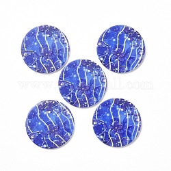 Cabochons acrilico, per forcine per capelli, accessori per capelli e orecchini, tondo piatto con modello di fiore, blu royal, 34.5x2.5mm