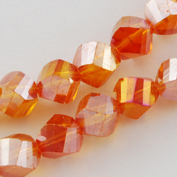 Electroplate Glass Beads Strands, AB Color Plated, Faceted, Twist, Dark Orange, 8x8x8mm, Hole: 1mm