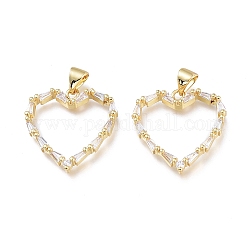 Brass Micro Pave Clear Cubic Zirconia Pendants, Long-Lasting Plated, Heart, Real 18K Gold Plated, 20.5x20x3mm, Hole: 4.5x3.5mm