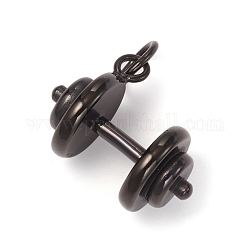 304 Stainless Steel Pendants, Sports Charms, with Jump Ring, Dumbbell, Gunmetal, 22.5x29x16mm, Jump Ring: 10x1.5mm, Inner Diameter: 7mm