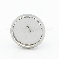 304 Stainless Steel Flat Round Stud Earring Settings, Earring Posts, Stainless Steel Color, Tray: 12mm, 14mm, Pin: 1mm