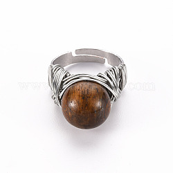 調節可能なジェムストーンラウンドフィンガー指輪  真鍮パーツ  usサイズ7 1/4(17.5mm)