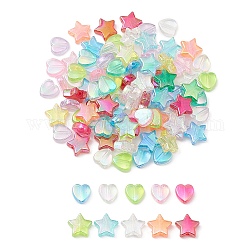 100pcs 2 perles acryliques transparentes écologiques de style, coeur / étoile, teinte, couleur ab , couleur mixte, 8~10x8~10x3~4mm, Trou: 1.5mm, 50 pièces / style