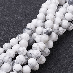Perles en pierres gemme, perles rondes en howlite naturelles, blanc, environ 8 mm de diamètre, trou: environ 1 mm, Environ 45~48 pcs/chapelet, 15~16 pouce
