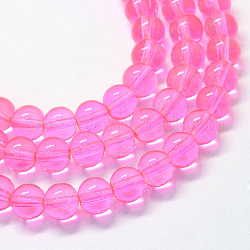 Chapelets de perles rondes en verre transparent peint, rose chaud, 6.5mm, Trou: 1.5mm, Environ 145 pcs/chapelet, 31.8 pouce