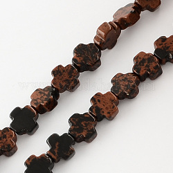 Acajou naturel perles en pierre d'obsidienne brins, croix grecque, brun coco, 8x8x4mm, Trou: 1mm, Environ 50 pcs/chapelet, 16.9 pouce