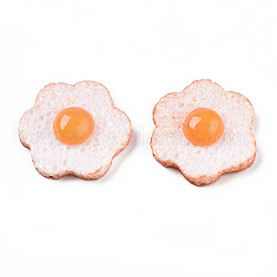 Cabochons in resina, uovo fritto / uovo in camicia, bianco, 20x19~19.5x5mm