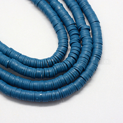Abalorios de arcilla polimérica hechos a mano, disco / plano y redondo, abalorios heishi, acero azul, 8x0.5~1mm, agujero: 2 mm, aproximamente 380~400 pcs / cadena, 17.7 pulgada