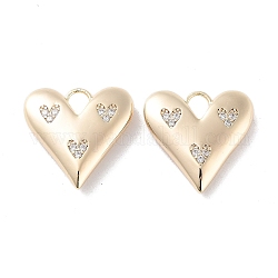 Brass Micro Pave Clear Cubic Zirconia Pendants, Heart Charm, Real 18K Gold Plated, 20x20x4.5mm, Hole: 4.5x4mm