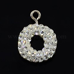 Glittering Polymer Clay with Austrian Crystal Charms Pendants, with 925 Sterling Silver Findings, Letter.O, 13.5x10x3mm, Hole: 1mm