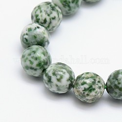 Natürliche grüne Fleck Jaspis Perlen Stränge, Runde, facettiert, 10 mm, Bohrung: 1 mm, ca. 38 Stk. / Strang, 15.5 Zoll