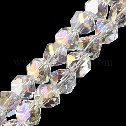 Transparentes perles de verre de galvanoplastie brins, facette, triangle, clair ab, 8~9x8.5~9x8.5~9mm, Trou: 1.5mm, Environ 50 pcs/chapelet, 16.69'' (42.4 cm)