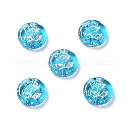 Perles acryliques transparentes, métal enlacée, plat rond avec motif floral, bleu profond du ciel, 17.5~18x5~5.5mm, Trou: 1.8mm, environ 399 pcs/500 g