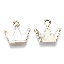 Alloy Pendants, with Enamel, Light Gold, Crown, White, 15x16x2.5mm, Hole: 2mm