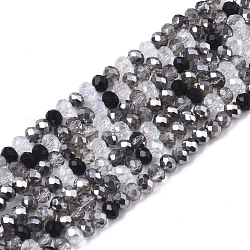 Abalorios de vidrio electroplate hebras, lustre de la perla chapado, facetados, rerondana plana, negro, 3x2.5mm, agujero: 0.7 mm, alrededor de 188~190 pieza / 16.93 pulgadas ~ 17.71 pulgadas (43~45 cm)