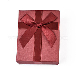 Scatola di scatola dei monili di cartone, Per l'anello, orecchino, collana, con spugna interna, rettangolo con il bowknot, indian rosso, 9x7x2.9cm