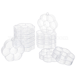 Pandahall elite 12 pièces contenants de stockage de perles en plastique à fleurs, 7 compartiments, clair, 8.2x7.95x1.6 cm, Trou: 6mm, 12 pcs