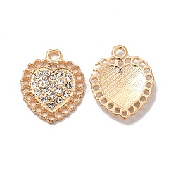 Pendenti strass in lega, charms cuore, oro, 20x16.5x2mm, Foro: 2 mm