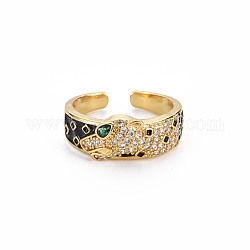 Anello a polsino leopardato con zirconi cubici, vero anello aperto da donna in ottone placcato oro 18k, nichel libero, colorato, misura degli stati uniti 7 (17.3mm)