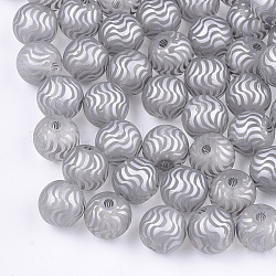 Perles en verre electroplate, mat, ronde avec motif de vagues, couleur d'argent, 8~8.5mm, Trou: 1.5mm