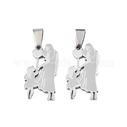 201 Stainless Steel Pendants, Laser Cut, Human, Stainless Steel Color, 28x14.5x1.5mm, Hole: 3x8mm