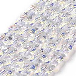 Faceted Electroplated Transparent Glass Beads Strands, Half Rainbow Plated, Twist Rectangle, Clear, 10x8x5mm, Hole: 1.5mm, about 49pcs/strand, 20.47~20.8 inch(52~53cm)