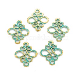 Tibetan Style Alloy Links Connectors, Chinese Knot, Golden & Green Patina, 21.5x18x1mm, Hole: 2mm