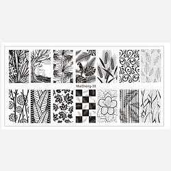 Stainless Steel Nail Art Stamping Plates, Nail Image Flowers Owl Animal Easter Templates, for DIY Nail Manicuring Printing Tools, Flower Pattern, 120x60x0.5mm