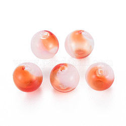 Perles de globe en verre soufflé à la main transparent, deux tons, ronde, corail, 12~13mm, Trou: 1~1.8mm