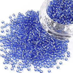 12/0 grade a perles de rocaille en verre rondes, Argenté, bleuet, 12/0, 2x1.5mm, Trou: 0.3mm, environ 30000 pcs / sachet 