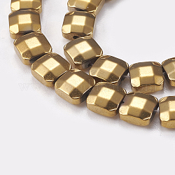 Electroplated Non-magnetic Synthetic Hematite Beads Strands, Faceted, Square, Golden Plated, 6x6x3mm, Hole: 0.5mm, about 68pcs/strand, 15.9 inch(40.5cm)