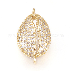 Brass Micro Pave Cubic Zirconia Links, Long-Lasting Plated, Lead Free & Cadmium Free & Nickel Free, Cowrie Shell, Clear, Real 18K Gold Plated, 21x12x6.5mm, Hole: 1.2mm