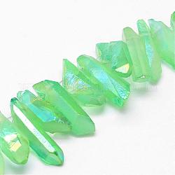 Electroplated Natural Quartz Crystal Bead Strands, Nuggets, Dyed, Spring Green, 16~36x5~8x5~8mm, Hole: 1mm, about 15pcs/strand, 4 inch