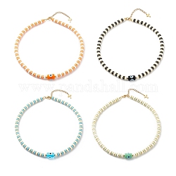 4 шт. 4 цвета лэмпворк сглаза и ожерелья из бисера из полимерной глины Heishi набор, опрятные украшения для женщин, разноцветные, 15.94 дюйм (40.5 см), 1 шт / цвет