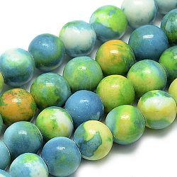 Chapelets de perle en jade d'un océan blanc synthétique, teinte, ronde, Dodger bleu, 4~4.5mm, Trou: 1mm, Environ 96 pcs/chapelet, 16.3 pouce
