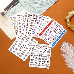 Modische Nagelabziehbilder, selbstklebendes Poker & amerikanische Flaggenmuster Nail Design Art, für nagel zehennägel spitzen dekorationen, Farbig, Gemischte Muster, 90x77 mm