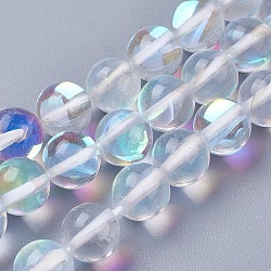 Chapelets de perles en pierre de lune synthétique, perles holographiques, ronde, clair, 8mm, Trou: 1mm, Environ 50~51 pcs/chapelet, 15.51 pouce ~ 15.7 pouces (39.4~40 cm)