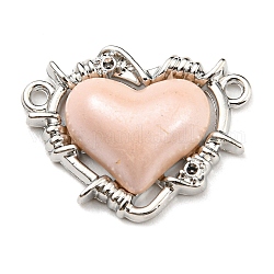 Conector de aleación de rhinestone, con resina rosa, enlaces corazón, Platino, aptos para 1 mm de diamante de imitación, 19x24x6.5mm, agujero: 1.6 mm