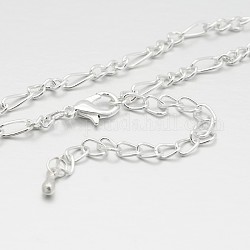Iron Figaro Chain Necklace Making, with Alloy Lobster Claw Clasps and Iron End Chains, Silver, 29.5 inch