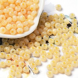 Perline di semi di vetro imitazione giada, lustro, tinto, tondo, giallo, 5.5x3.5mm, Foro: 1.5 mm