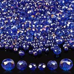 800шт 3 стиля гальванических стеклянных бусин, непрозрачный сплошной цвет, с покрытием AB цвета, граненые, рондель, синие, 4~8x3~6 мм, отверстие : 0.4~1 мм