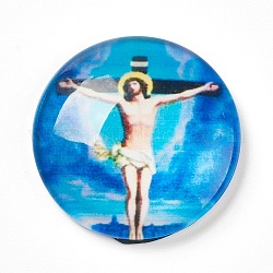 Cabochons di vetro, mezzo giro / cupola con croce crocifisso, per pasqua, colorato, 25x6~6.5mm