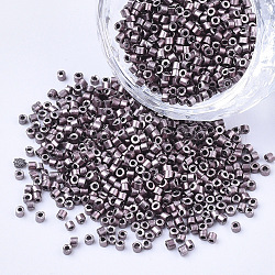 GlasZylinderförmigperlen, Perlen, Metallic-Farben, Rundloch, rosigbraun, 1.5~2x1~2 mm, Bohrung: 0.8 mm, ca. 8000 Stk. / Beutel, ca. 85~95 g / Beutel