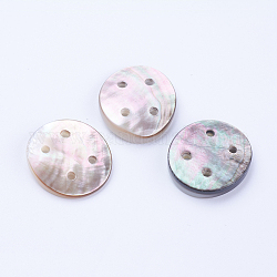 Natural Black Lip Shell Buttons, 4-Hole, Flat Round, Black, 28x25x4~5mm, Hole: 2.5mm